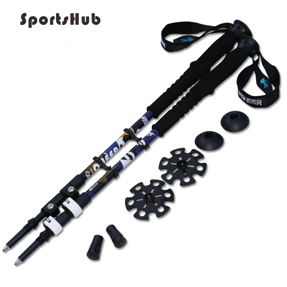 SPORTSHUB 1PC Aluminium Alloy Ski Poles 3-SectionsTelescopic Hiking Alpenstock Climbing Cane Trekking Pole Walking Stick SES0045