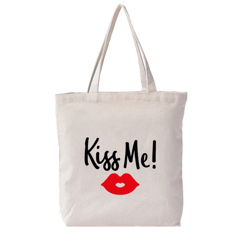Сумка тоут с монограммой 12 унций холщовая Толстая сумка цветочным принтом Kiss Me