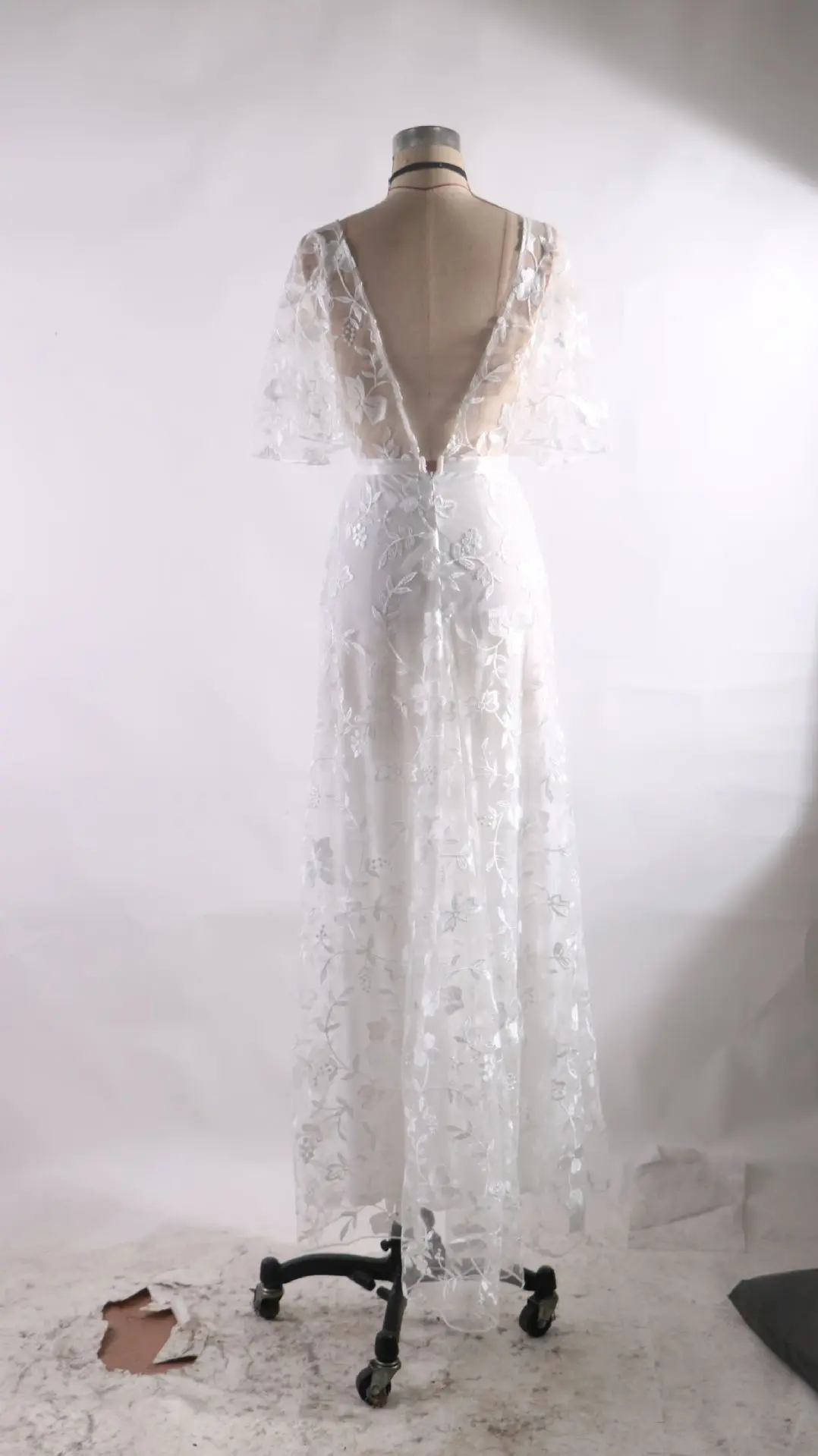 Элегантное свадебное платье с рукавом-бабочкой, новинка, с открытой спиной, с цветочным принтом, белое кружевное платье для вечеринки, женское винтажное платье