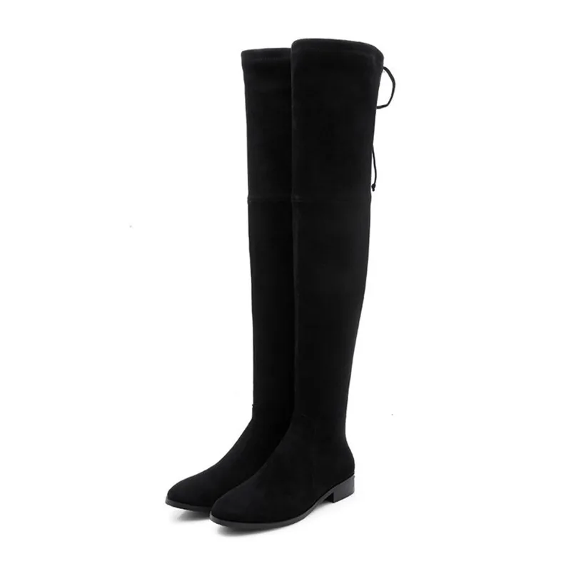

2019 autumn and winter new over the knee round head with low heel suede stovepipe female boots black ljj 0406