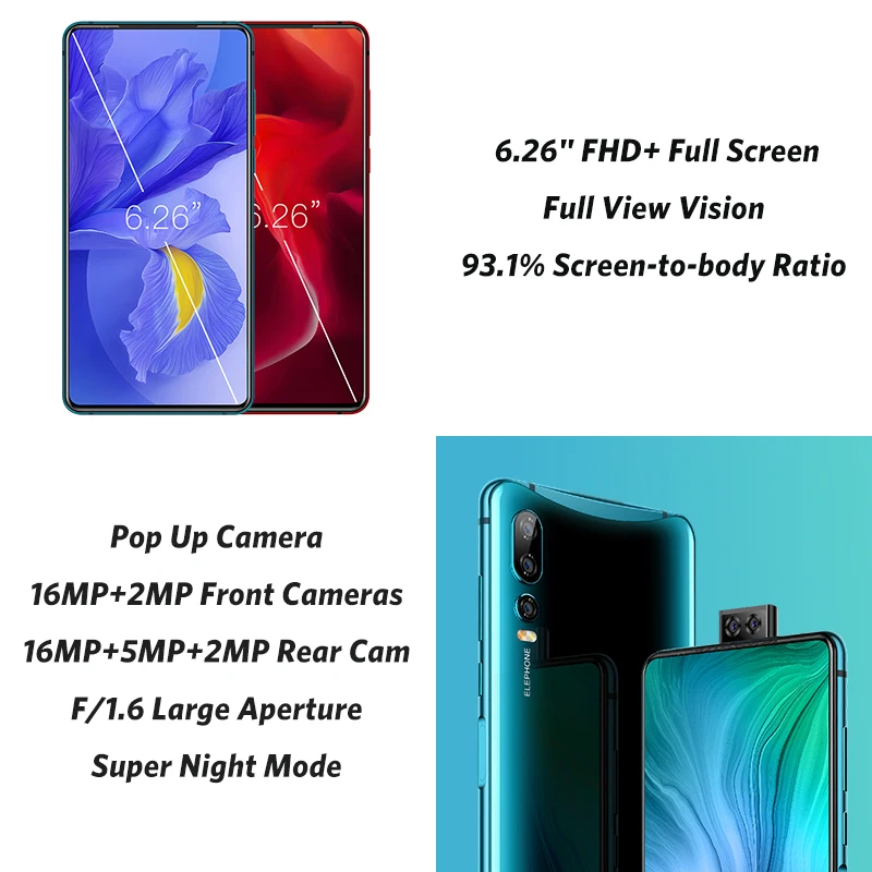 ELEPHONE U2 смартфон на Android 128 процессор Helio P70 восемь ядер экран 6 26 дюйма 64 ГБ + 9 0