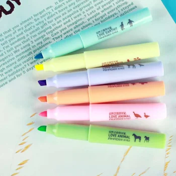 

6 pcs Nature animal color highlighter pen set Mini Fluorescent marker spot liner pens Stationary Office School supplies F949
