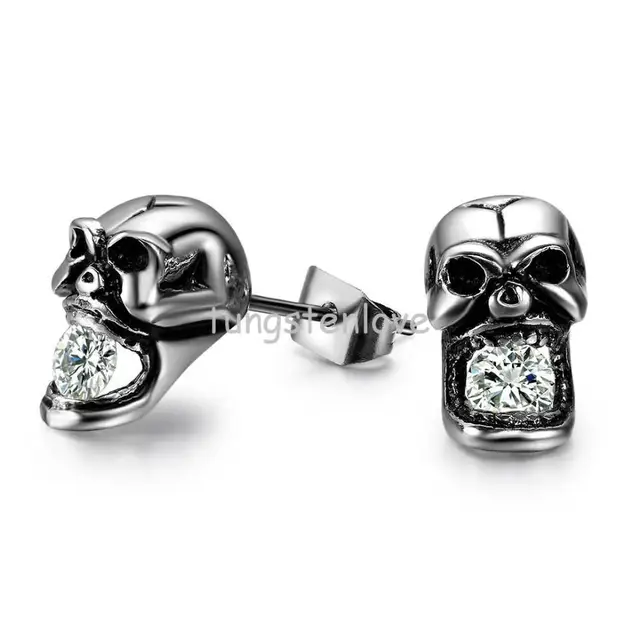 Fashion Creative Skull Shaped With Crystal Anium Steel Mens Stud Fashion Creative Skull Shaped With Crystal Anium Steel Mens Stud Earrings Hypoallergenic Personality Styles For Men