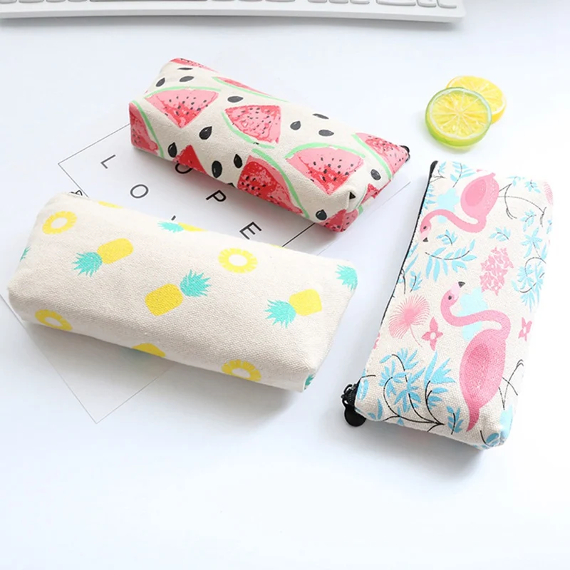 

Creative Pineapples Watermelon Bird Pencil Bag Cute Student Canvas Pencil Case School Office Supply
