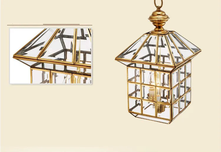 Бронзовый подвесной светильник античная латунь подвесной E27 Крытый Винтаж Подвесная лампа из меди и стекла AC110V/220 В подлинные часы