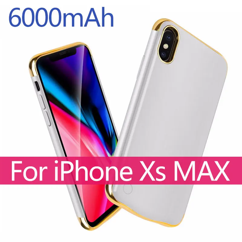 Батарея чехол для iPhone X XR XS xsmax 5500/6000 мА/ч, внешняя Батарея Зарядное устройство чехол резервного копирования Мощность банк Портативный Мощность зарядный чехол - Цвет: XS MAX Silver