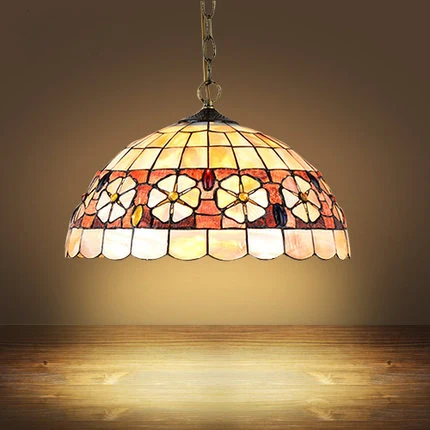 Us 75 6 16 Off Mediterranean Sea Style Tiffany Camellia Round Shell Lampshade Chain Hanging Ceiling Lamp E27 Led Ceiling Light Luminarias In Pendant