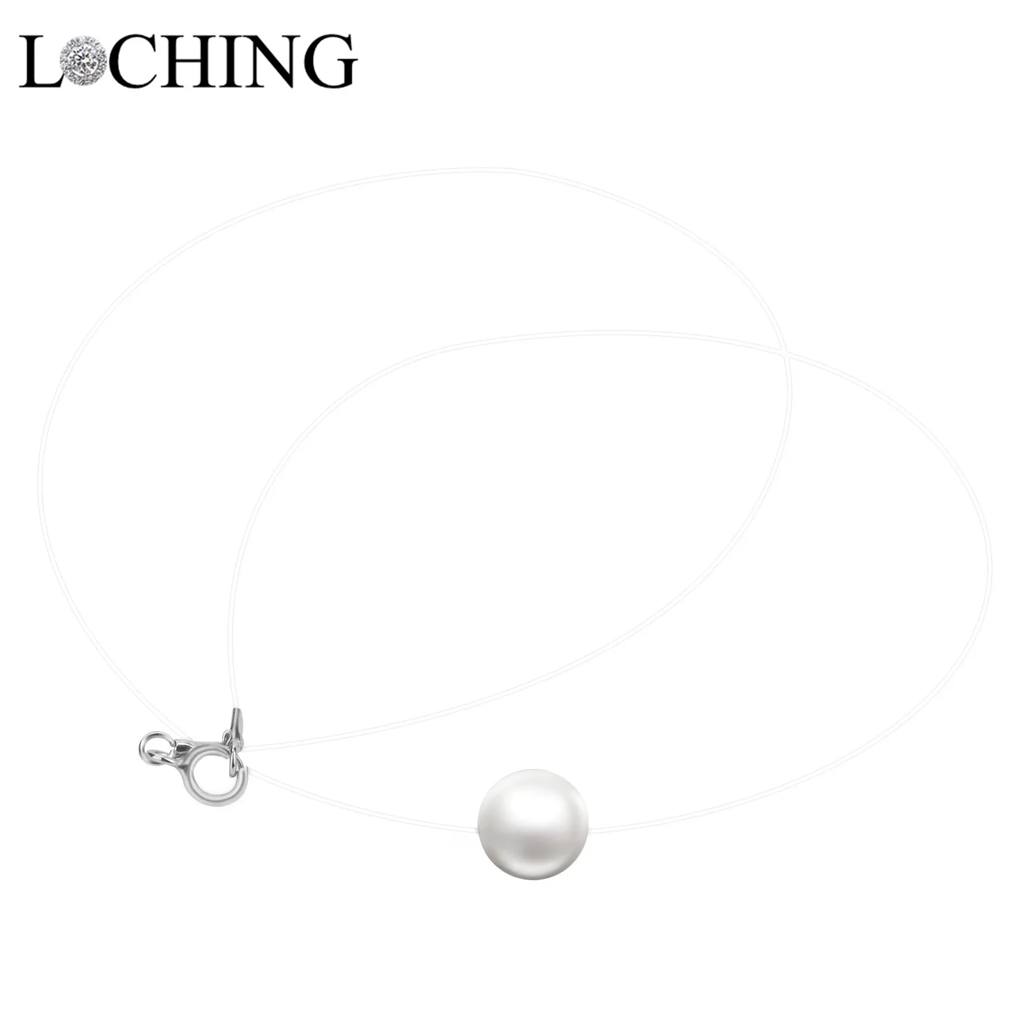 LOCHING 100 925 Silver One Pearl Solitaire Choker Invisible Fishing Line Necklacenecklace