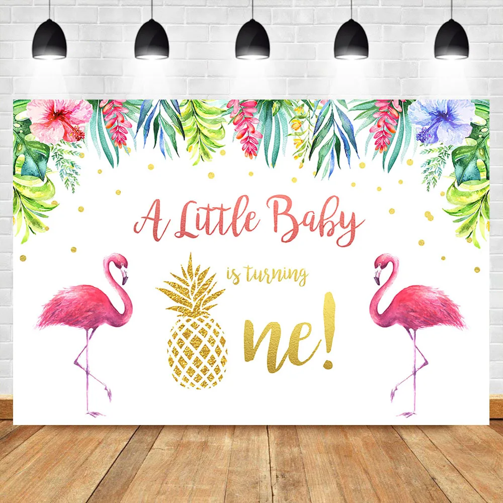 

NeoBack Flamingo First Birthday Photo Background Baby Summer Tropical Flower Photography Backdrops Studio Shoots