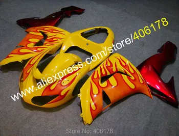 

For Ninja ZX-10R 2006 2007 ZX10R 06 07 ZX 10R Red Flame in yellow custom fairing set (Injection molding)