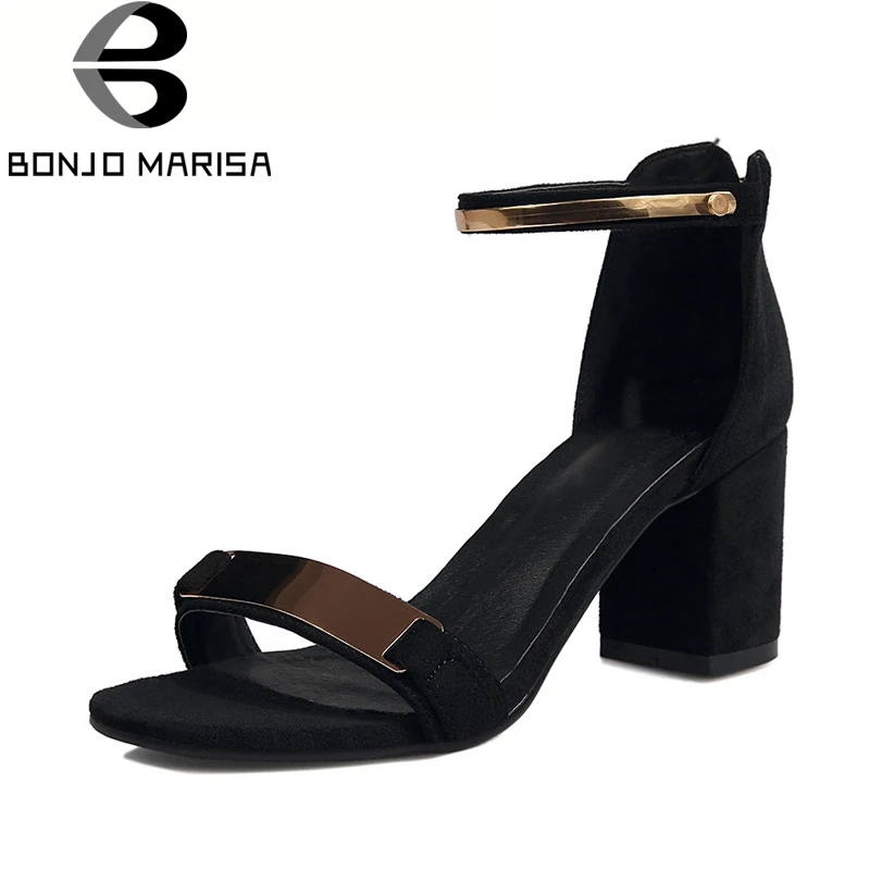 

BONJOMARISA 2020 Summer New Brand Metal Decoration Sandals Women High Heels Concise Elegant Shoes Woman Large Size 34-43