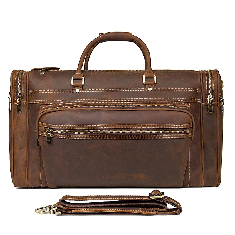 Front Display of Woosir Leather Large Weekend Bag Men Brown