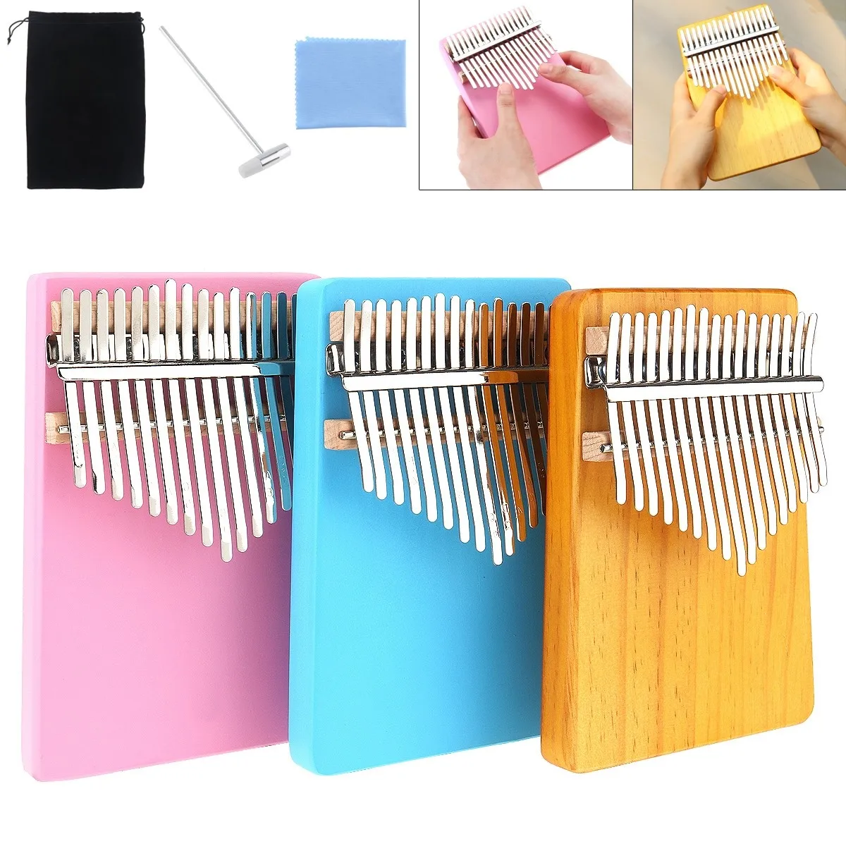 

17 Key Thumb Piano Kalimba Single Board Pine Mbira Mini Keyboard Instrument With Learning Book Tune Hammer