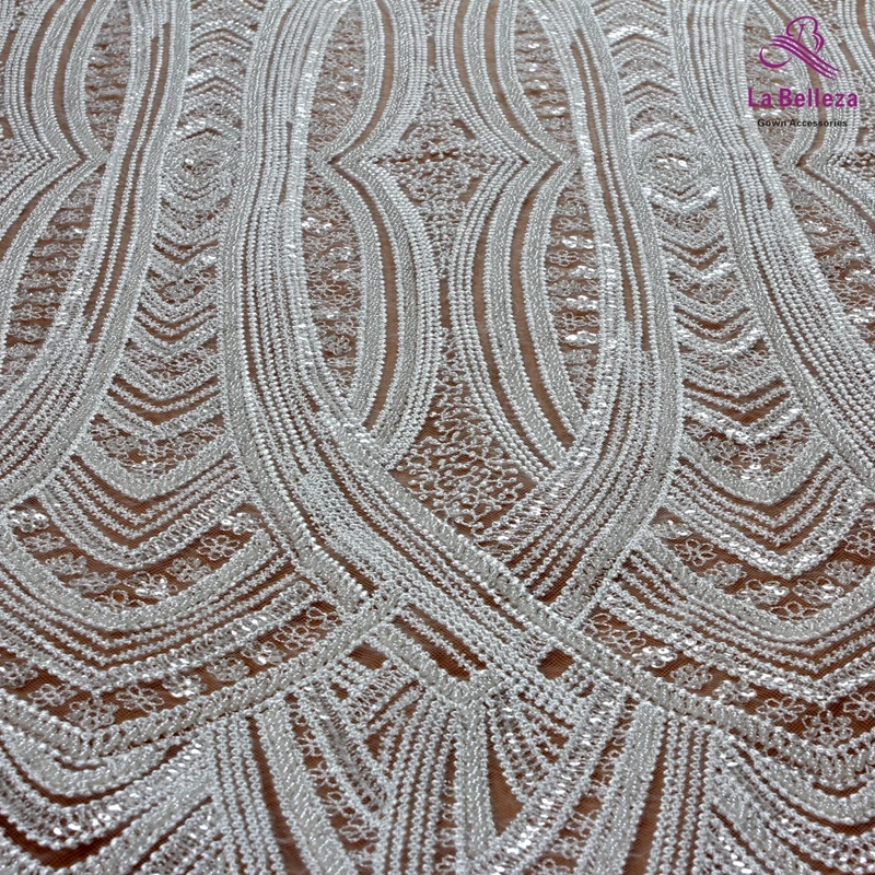 La Belleza белый бисером Тяжелая вышивка свадебное платье кружевной ткани 51 ''ширина 1 ярд