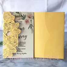 50 шт. вырезанные лазером цветы tri-fol Свадебный юбилейный набор приглашений персонализированные пользовательские банкетные события украшение на Пригласительные открытки