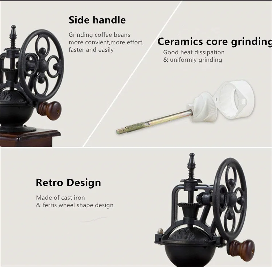 MICCK винтажная кофемолка керамический заусенец ядро деревянный кофе в зернах мельница шлифовальный круг обозрения дизайн ручной шлифовальный станок