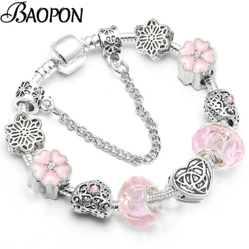 

BAOPON High Quality Silver plated Murano Crystal Beads Fine Bracelet European Charm Bracelet for Women Jewelry Gift BR001