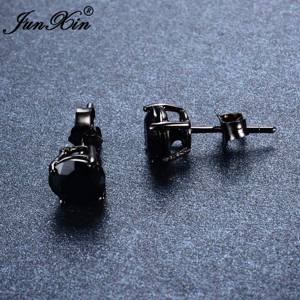 JUNXIN новые серьги Lover из черного золота, Круглый геометрический дизайн, серебро 925 пробы, модные черные серьги-гвоздики для мужчин и женщин