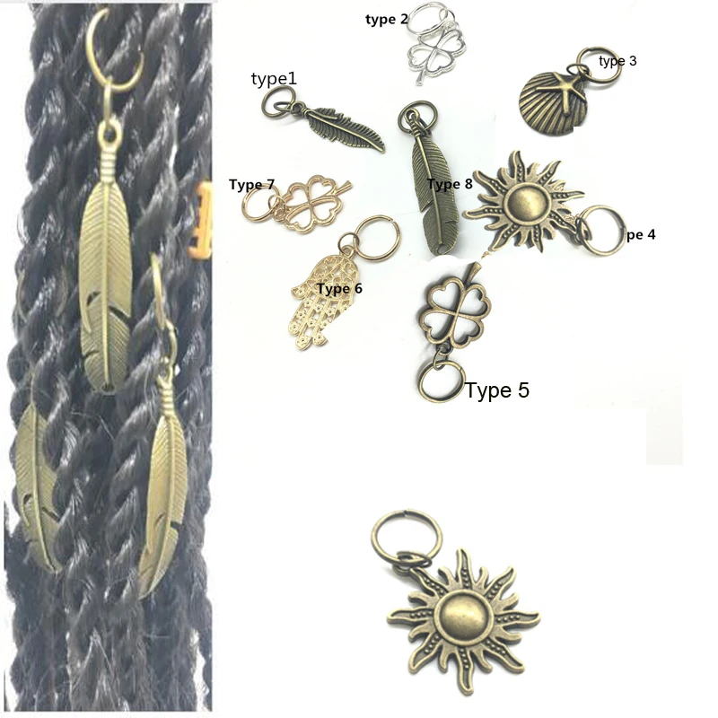 

5Pcs Silver & Gold Plated Adjustable Hair Braid Dread Dreadlock Beads Clips Cuff Leaf Star Feather Braiding Hair Beads