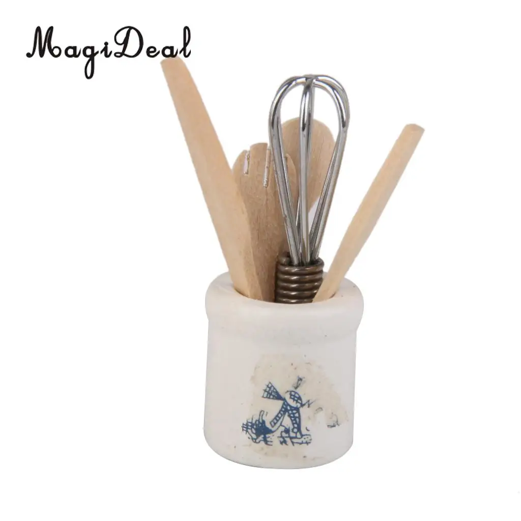 MagiDeal 1/12 Dollhouse Miniature Wooden Kitchenware Set Eggbeater Spoon for School Children Kitchen Pretend Play Tableware Toy