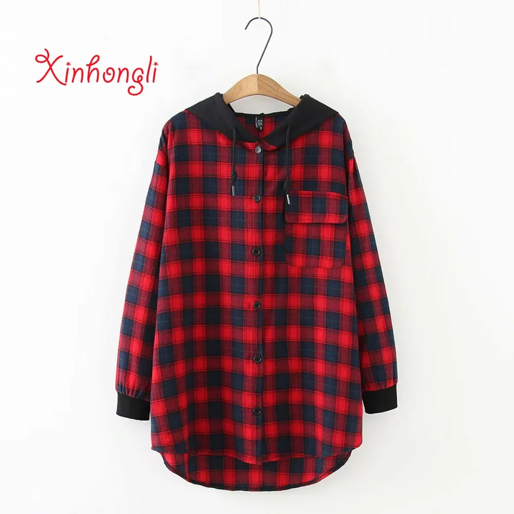  plus size Plaid wool and cotton worsted women hoodies jackets 2019 spring new casual ladies long sl