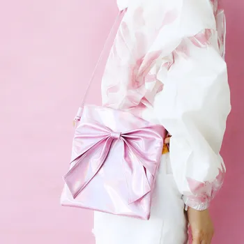 

Harajuku soft laser reflective bow shoulder bag messenger bag small girls bag