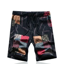 Мужские шорты, повседневные шорты, мужские шорты на завязках с принтом, мужские уличные летние модные мужские шорты из хлопка и льна, пляжные шорты размера плюс D88