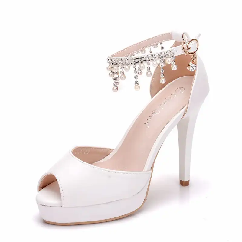 white crystal wedding shoes