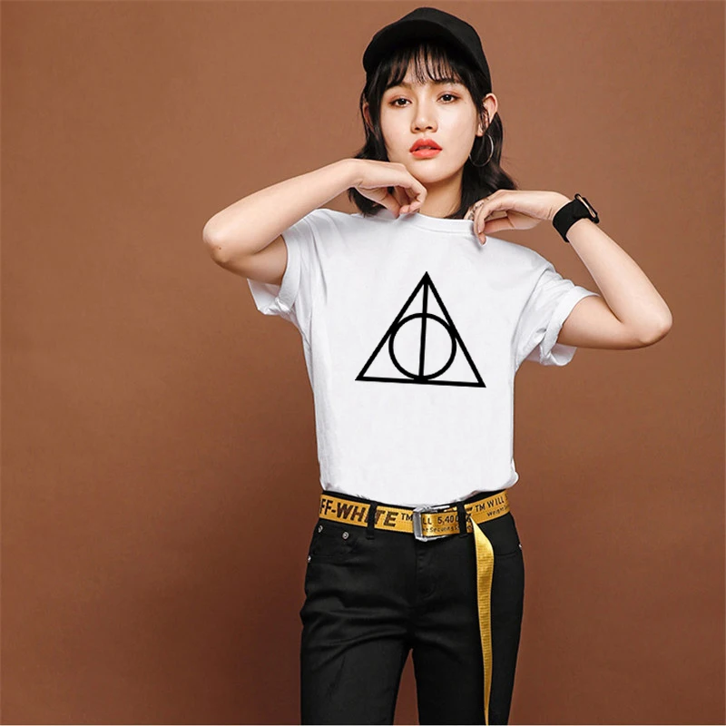 

2019 Summer Women Blouse Female Simple Geometric Printing Tops Short Sleeve Loose Round Neck Plus Size Female Clothing