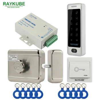 

RAYKUBE Electric Motor Lock Access Control System Kit + Metal Touch Password Keypad+Exit Button+ID Keyfobs Door Security
