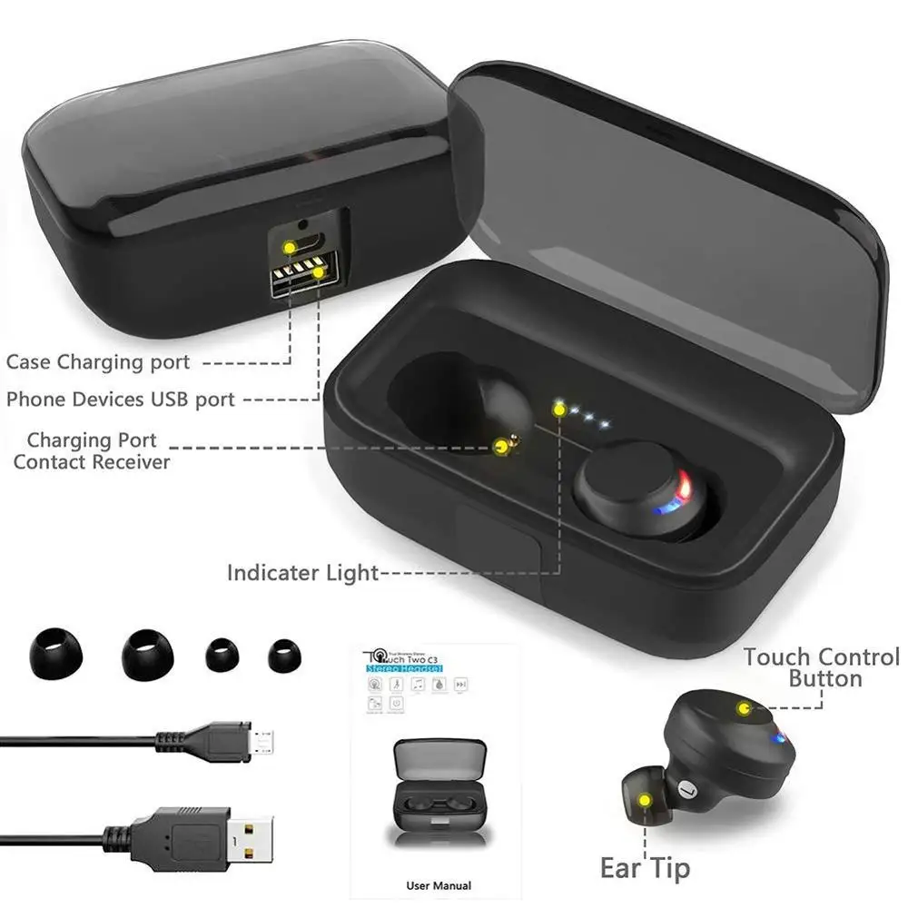 Bluetooth Wireless Earphones TWS Waterproof IPX8 Smart Headset BT5.0 Touch Control HIFI Bass With 3000mAh Charging Box Mic TWS