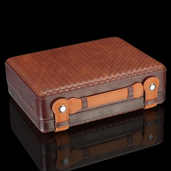 

High-end Gadget Excellent Leather Solid Wood Portable handle Cigar box Holder 30