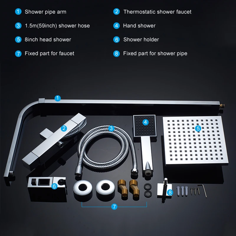 ROVATE Bathroom Thermostatic Shower Set Constant Temperature Control Bath Faucet Shower System Brass Chrome shower set