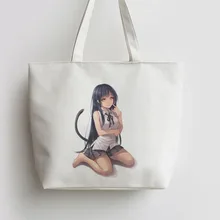 Аниме обувь для девочек Улыбающееся мягкие затенение cat хвосты японского Аниме Холст Tote сумки сумка для покупок с персонажем из мультфильма шоппер продуктовый мешок GA1290