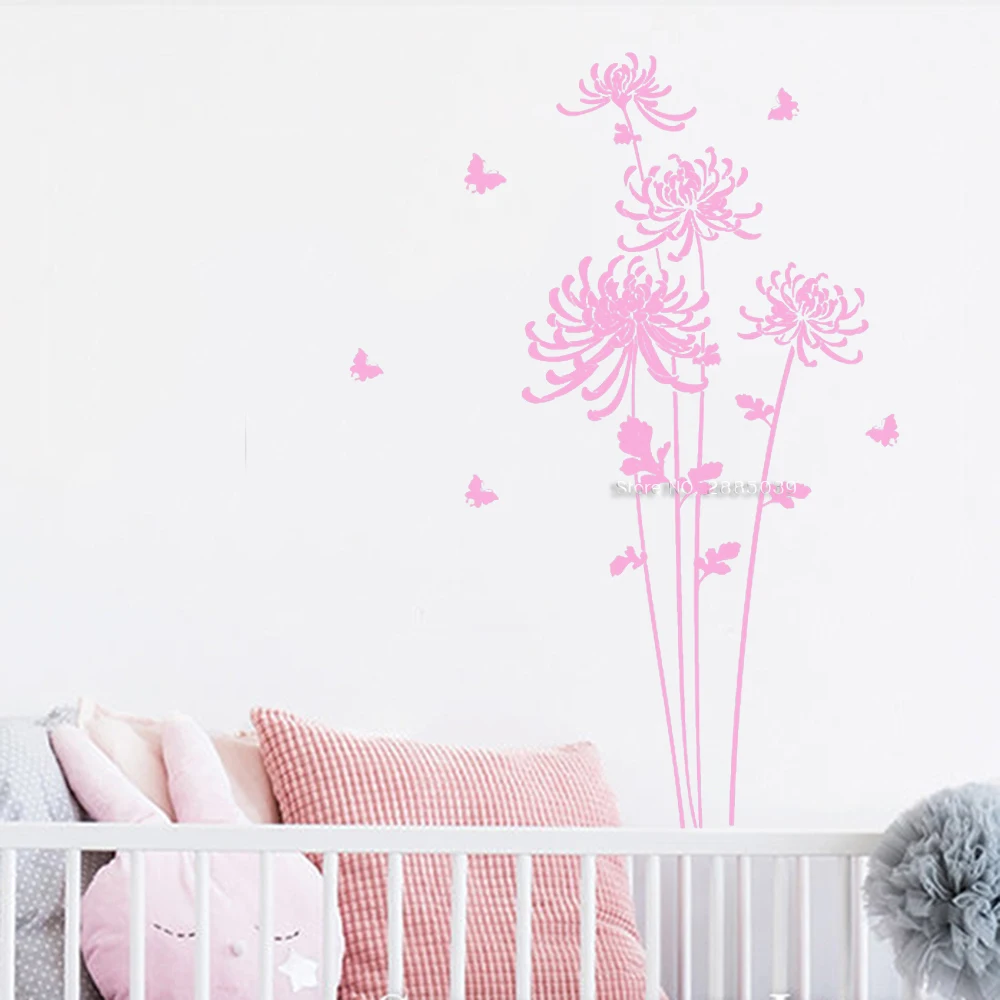 Дейзи цветок наклейки на стену бабочки для Гостиная DIY самоклеящиеся Виниловые