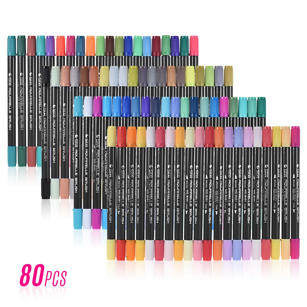 Multicolor Markers Marking Pen Twin Tip Brush Sketch Pens Water Based Ink for Graphic Manga Drawing Designing School Office | Канцтовары