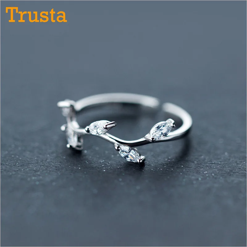 Trusta 100% 925 Real Sterling Silver Fashion Jewelry Leaves Cocktail Ring Sizable 5 6 7 Girls Kids Xmas Gift DS532 Drop Shipping