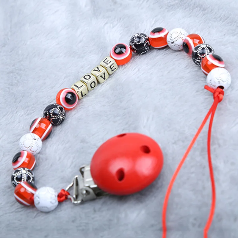 

New Pacifier Chain Clip Red Iron Chuck Black White Beads Decoration Strong Stability Use With A Pacifier Baby Chain Clip