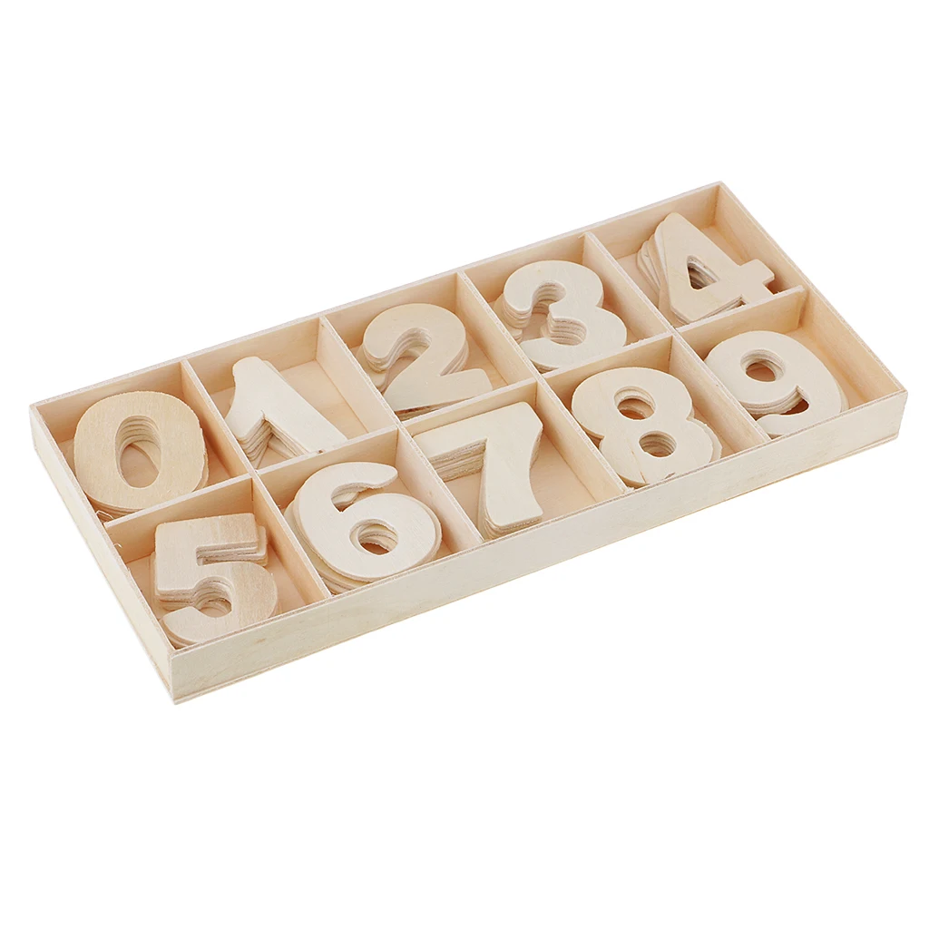60 Pieces Natural Wood 0-9 Arabic Number Embellishment With Wood Box For Kids Educational Toys Games