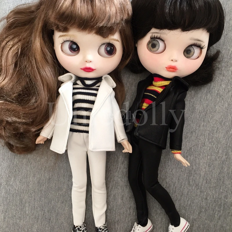 Крутая одежда из искусственной кожи 1/6 Blyth Doll брюки пальто Одежда для куклы-Барби водолазка свитер одежда аксессуары