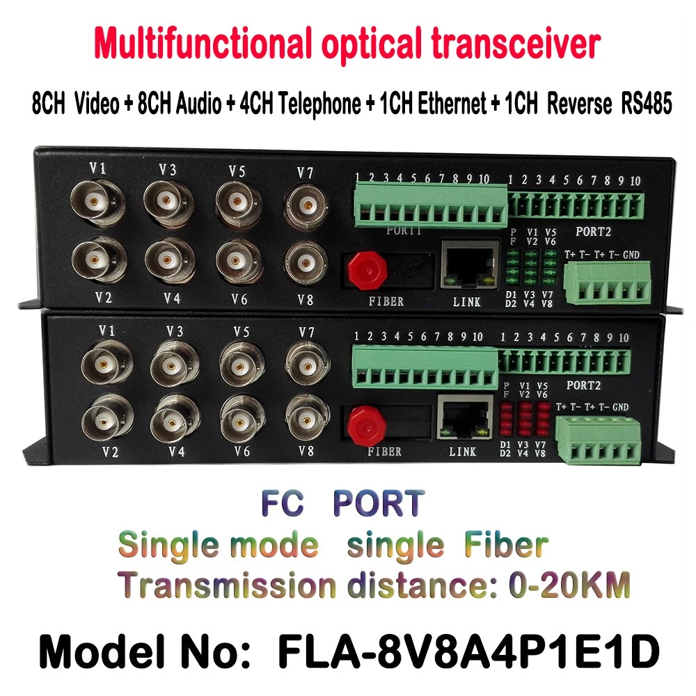 8ch видео телефон данных Ethernet для волоконно-оптических Media Converter 8ch видео + 1ch RJ45 + 4ch телефон + 1ch RS485 трансивер