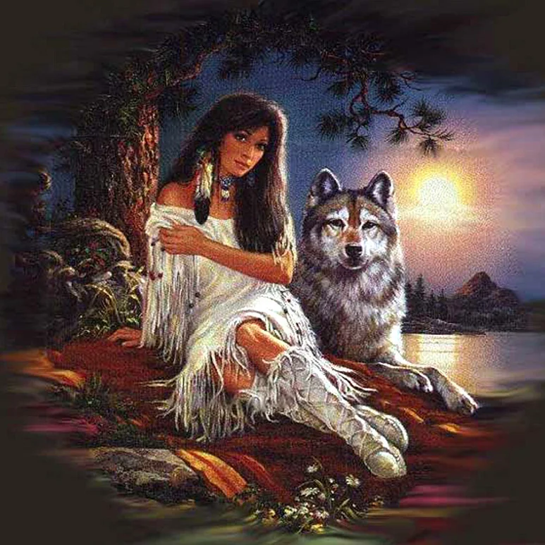 GLymg Needlework Diy Beauty And Wolf Full Square Diamond Painting Cross Stitch Diamond Embroidery Home Decorative Mosaic Picture