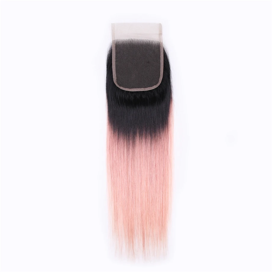 Piaoyi Gold Color Ombre Hair Bundles With Closure Free Part Non Remy Brazilian Straight Hair 3 Bundles With Closure Hair Wave