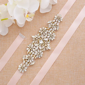 

Simple Gold Rhinestones Bridal Belt Thin Wedding Belt Jeweled Bridal Sash For Wedding Evening Dress A162G