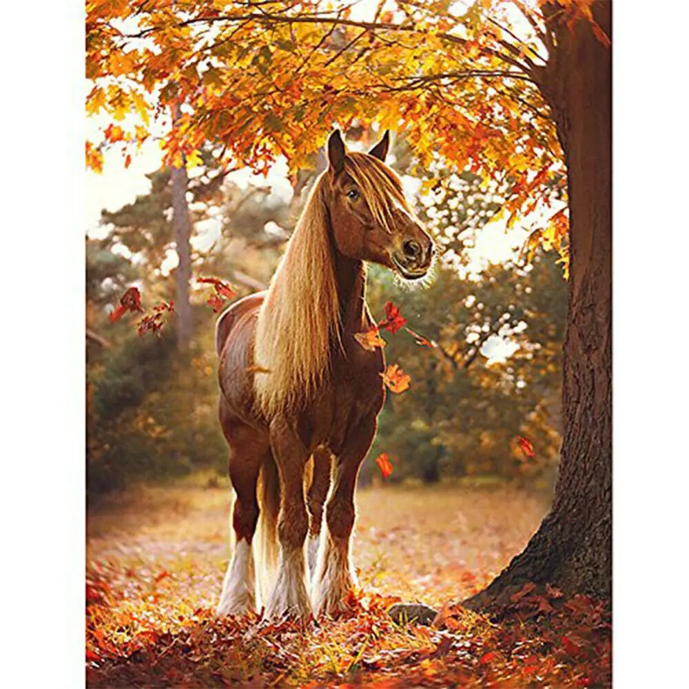 

LZAIQIZG Diamond Embroidery Autumn Horse 5D DIY Diamond Painting Full Square Diamond Mosaic Pictures Of Rhinestones Home Decor
