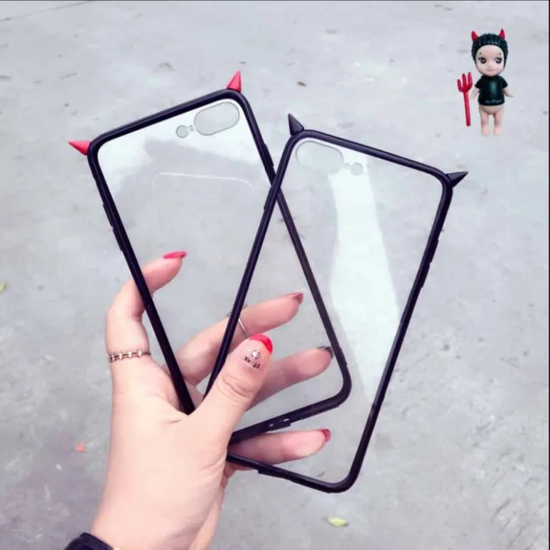 

Japanese kawaii Devil horn Couple cute Phone case for coque iphone 7 7 plus xs max case XR 6 6S 8 plus X Retro Phone Back cover