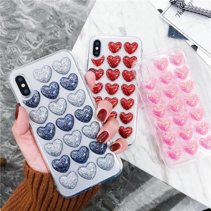 

pink love three-dimensional transparent mobile phone shell for iphone 6 6s plus 7 8 plus X XS MAX XR case creative Korean female