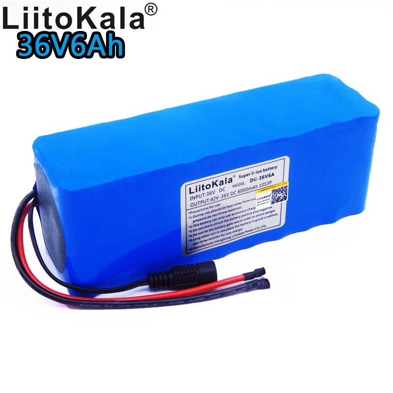 

LiitoKala new 36v 6ah electric bicycle bms lithium ion battery 18650 42V 6000mAh 10S3P large capacity battery pack