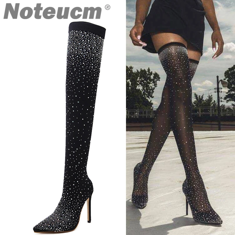 

2018 female autumn Sexy Sequin Cloth stocking thigh high Heel over the knee boot Elastic Shoe Glitter Stiletto Fashion for Wome