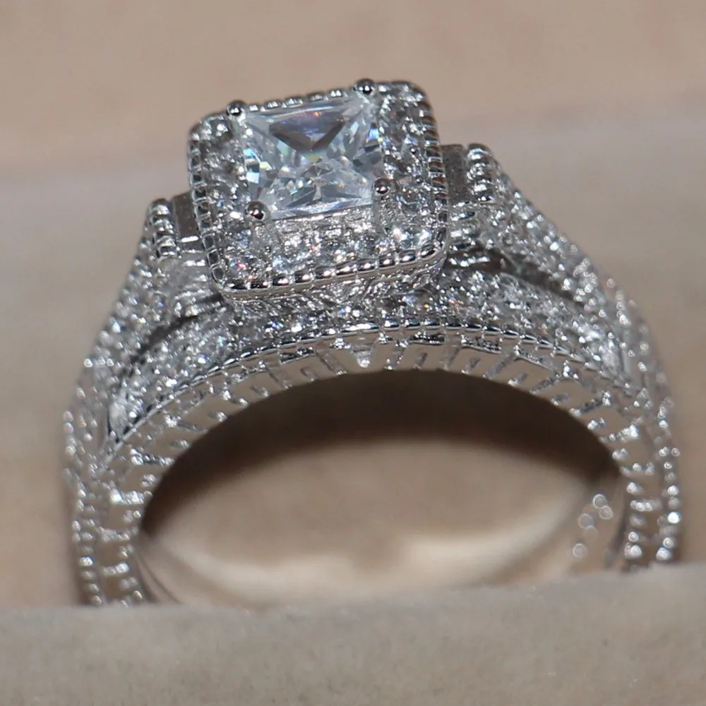 Женское Винтажное кольцо с фианитом 10KT в стиле ретро|ring set|bridal ring setprincess cut |